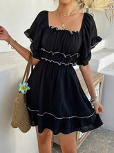 Load image into Gallery viewer, Women’s French Style Square Neck Dress – Ruffled Short Sleeve Elegance