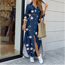 Load image into Gallery viewer, Women's Lapel-Collar Long Shirt Dress – Floral Print Midi Relaxed Fit