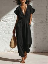 Load image into Gallery viewer, Women's Deep V-Neck Three-Quarter Sleeve High Waist Wide Leg Pants