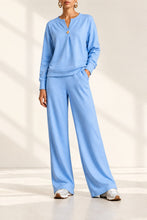 Load image into Gallery viewer, Women's Single-Button Split-Neck Sweatshirt & Wide-Leg Pants Set