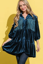 Load image into Gallery viewer, Fringe Detailed Velvet Shirt Dress – Velvet Shirt Dress, Fringe Detail Dress, Luxurious Shirt Dress, Elegant Velvet Dress, Playful Fringe Dress