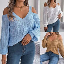 Load image into Gallery viewer, Fried-Dough Twist Off-Shoulder Lantern Sleeve Sweater