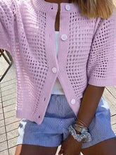 Load image into Gallery viewer, Women's Hollow-Out Knit Cardigan – Open Front, Short Sleeve, Solid Color