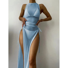 Load image into Gallery viewer, Women's Solid Color Three-Piece Bikini Set with Maxi Dress Cover-Up