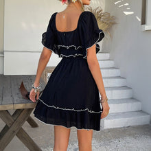 Load image into Gallery viewer, Women’s French Style Square Neck Dress – Ruffled Short Sleeve Elegance