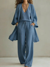 Load image into Gallery viewer, Women's V-Neck Cardigan Coat, Pocket Vest & Long Pants Three-Piece Set