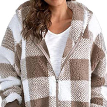 Load image into Gallery viewer, Plaid Hooded Zip-Up Oversized Jacket — Women’s Winter Commute Coat