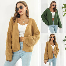 Load image into Gallery viewer, Puff Sleeve Cardigan Sweater Women Clothes Front Chunky Knitwear Coat