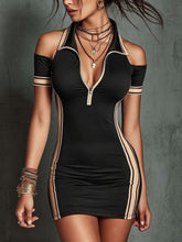 Load image into Gallery viewer, Women's Elastic Contrast Stripe Tight Mini Dress – High Waist Zipper
