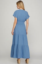 Load image into Gallery viewer, Surplice Short Sleeve Tiered Maxi Dress With Pockets For Women – Elegant, Versatile, Comfortable and Functional with Flattering Surplice Neckline and Tiered Design for Effortless Style