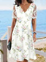 Load image into Gallery viewer, Women's Floral Lace Flounce Neckline High-Waist A-Line Midi Dress