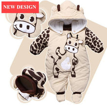Load image into Gallery viewer, Warm Autumn Winter Baby Girls Boys Rompers Cartoon Cute Thick Warm Hooded Jumpsuits For Babies In Modern Design