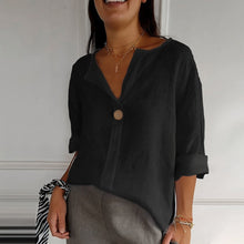 Load image into Gallery viewer, Women's V-Neck Long-Sleeve Button Top – Loose Fit Casual Blouse
