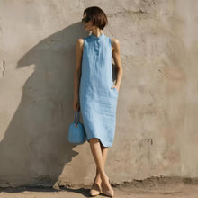 Load image into Gallery viewer, Women's Sleeveless A-Line Midi Dress – Solid Color Cotton Linen Casual