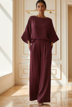 Load image into Gallery viewer, Women's Batwing-Sleeve Top & Wide-Leg Pleated Trousers Two-Piece Set