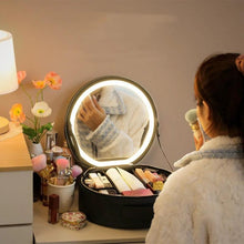 Load image into Gallery viewer, Round Smart LED Makeup Bag - Mirror Lights Travel Organizer