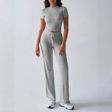 Load image into Gallery viewer, Crew Neck Short Sleeve Top & Full-Length Pants Set – Solid Color, 10 Colors