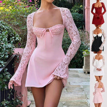 Load image into Gallery viewer, Y2K Lace Long Sleeve Dress Fashion Sexy Corset Backless Lace Up Short Dresses Womens Clothing