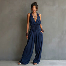 Load image into Gallery viewer, Women's V-Neck Halter Jumpsuit – Sleeveless Open Back Waist-Cinching