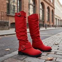 Load image into Gallery viewer, Pleated Flat-Bottom Western Cowboy Boots with Belt Buckle