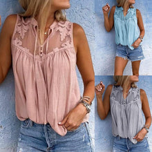 Load image into Gallery viewer, Chiffon Patchwork Lace V-Neck Sleeveless Top | Silk Chiffon