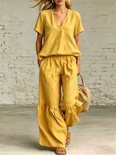 Load image into Gallery viewer, V-Neck Loose Short-Sleeve Top & Pants Set – 7 Colors, S–5XL