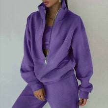 Load image into Gallery viewer, Women's Full-Zip Cropped Sweatshirt & Wide-Leg Pants Fleece Two-Piece Set