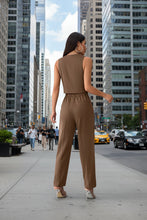 Load image into Gallery viewer, Women’s Coffee Sleeveless Pleated Jumpsuit