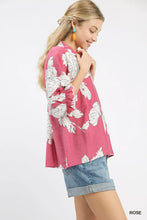 Load image into Gallery viewer, Umgee Peony Illustration Print Flounce Sleeve Blouse