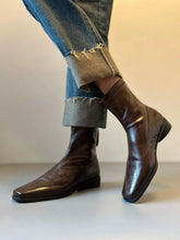 Load image into Gallery viewer, Women's French Retro Genuine Leather Square Toe Block Heel Ankle Boots