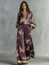 Load image into Gallery viewer, Women's Deep V-Neck Zipper Top & Wide Leg Pants Two-Piece Set