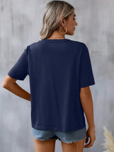 Load image into Gallery viewer, Women's Floral Embroidered Notched V-Neck T-Shirt – Short Sleeve Boho Lace Trim Top