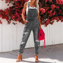Load image into Gallery viewer, Women's Cropped Ripped Denim Overalls – Streetwear Strap Bib Jeans