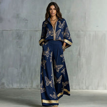 Load image into Gallery viewer, Women's Deep V-Neck Zipper Top & Wide Leg Pants Two-Piece Set