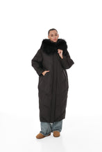 Load image into Gallery viewer, Genuine Silver Fox Fur Trim Down Coat