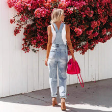 Load image into Gallery viewer, Women's Cropped Ripped Denim Overalls – Streetwear Strap Bib Jeans