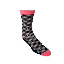 Load image into Gallery viewer, Pink, Grey Diamond Bamboo Socks