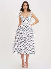 Load image into Gallery viewer, Rahma Polka Dot Drop Waist Midi Cotton Poplin Dress