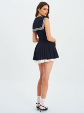 Load image into Gallery viewer, Calliope Navy Sailor Pleated Mini Dress