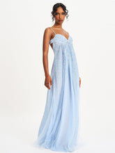 Load image into Gallery viewer, Wallie Baby Blue Rhinestone Embellished Mesh Backless Gown