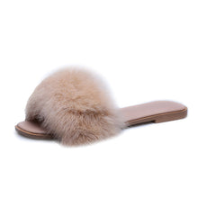 Load image into Gallery viewer, Fashion Fur Flat Women's Slippers Plus Size Spring Summer Fluffy Fur Slippers Shoes Woman Plush Fur Slip On Flip Flop Flat Furry Fur Slides Outdoor Sandals Furry Slides Summer Sandals Open Toe Indoor Outdoor Fluffy Slides
