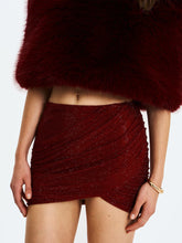 Load image into Gallery viewer, Darleen Crimson Rhinestone Mesh Low Waist Ruched Skirt