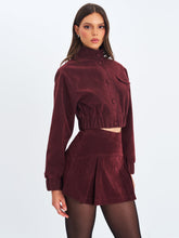 Load image into Gallery viewer, Faryn Mahogany Vegan Suede Pleated A-Line Mini Skirt