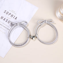Load image into Gallery viewer, 2PCS Magnetic Bracelet Stainless Steel Love Heart Charm Couple Bracelets For Friend Braid Rope Bracelets Magnet Adjustable Rope Matching Bracelet Love Bracelet Couples 2 Pieces Relationship Magnetic Bracelet