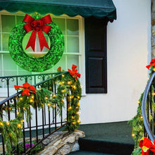 Load image into Gallery viewer, Mandotos Christmas Wreath 50cm Luminous LED Metal Garland Bowknot Front Door Hanging