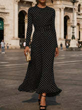 Load image into Gallery viewer, Round Neck Long Sleeve Polka Dot Sheath Dress