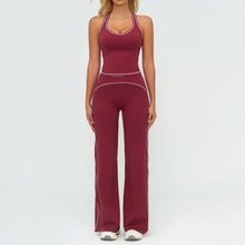 Load image into Gallery viewer, Womens Yoga Set V-neck Sleeveless Tops And Slim Straight Pants Summer Gym Sports Clothing