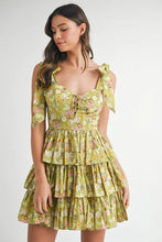Load image into Gallery viewer, Floral Print Shoulder Tie Layered Mini Dress For Women – Fresh Floral Design, Fluttering Adjustable Shoulder Tie, Layered Mini Dress, Trendy Summer Outfit