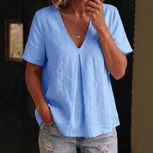 Load image into Gallery viewer, Women's Pleated Cotton-Linen Short-Sleeve Shirt – 5 Colors S–XXL