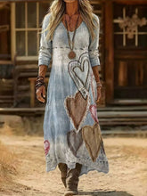 Load image into Gallery viewer, Women's Retro Chic 3D Print V-Neck Long-Sleeve A-Line Dress